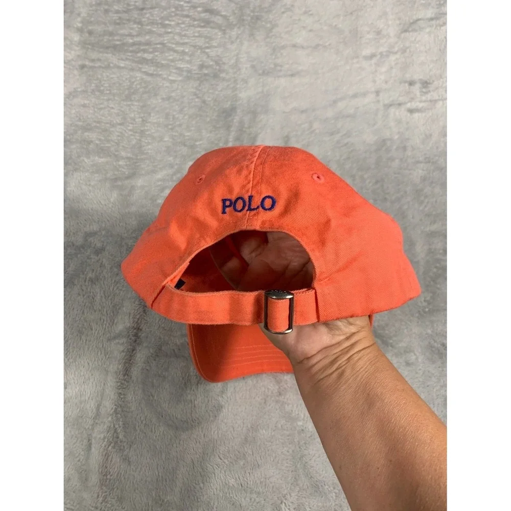 Polo Ralph Lauren Pony Logo Dad Hat Mens OS Orange Baseball Cap 1803 Used